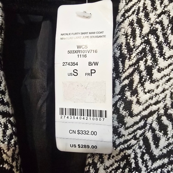 bebe B&W Herringbone Wrap Coat | Size Small |faux Leather Trim Belted Coat | NWT - Picture 12 of 13